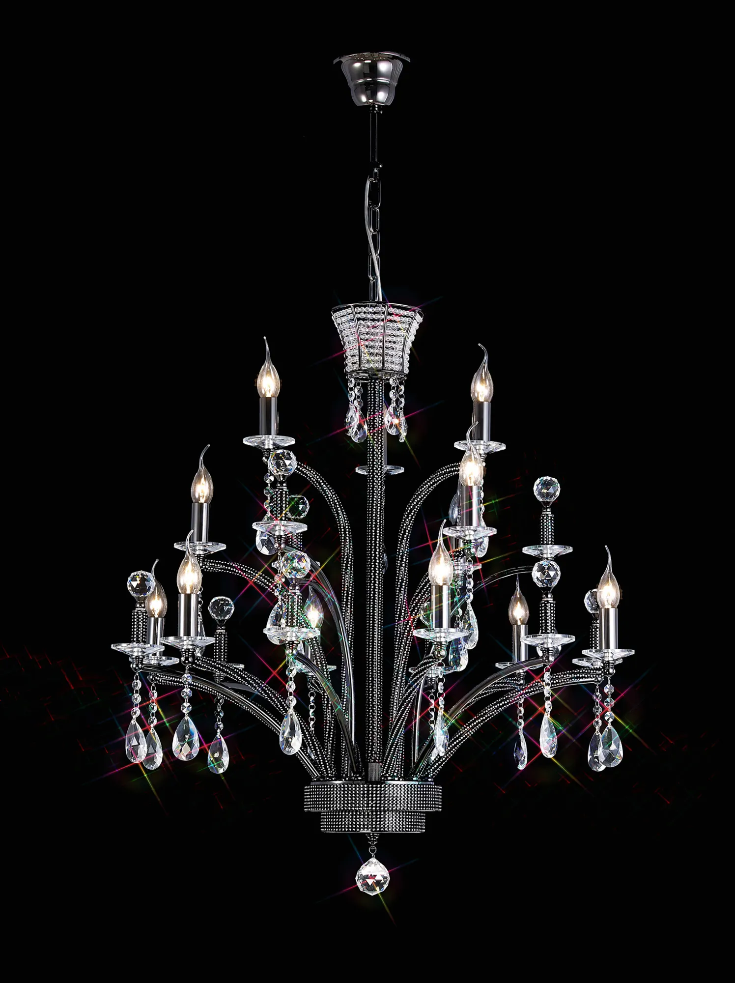 IL30481  Orlando Crystal Chandelier 12 Light (16kg) Black Chrome